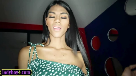 Asian ladyboy Polla gives her customer a monster cock rubdown during their passionate encounter