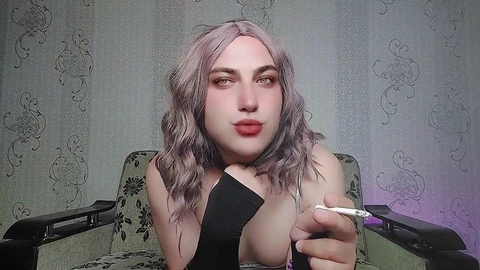 Intense cum explosion featuring a stunning trans beauty in a mouth-watering creampie scene